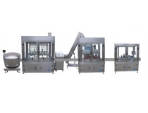 普通物料灌裝、旋蓋、不干膠貼標(biāo)工作流水線